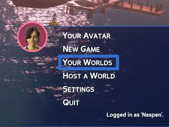 The &quot;Your Worlds&quot; menu option, 3rd from the top on the Eco main menu