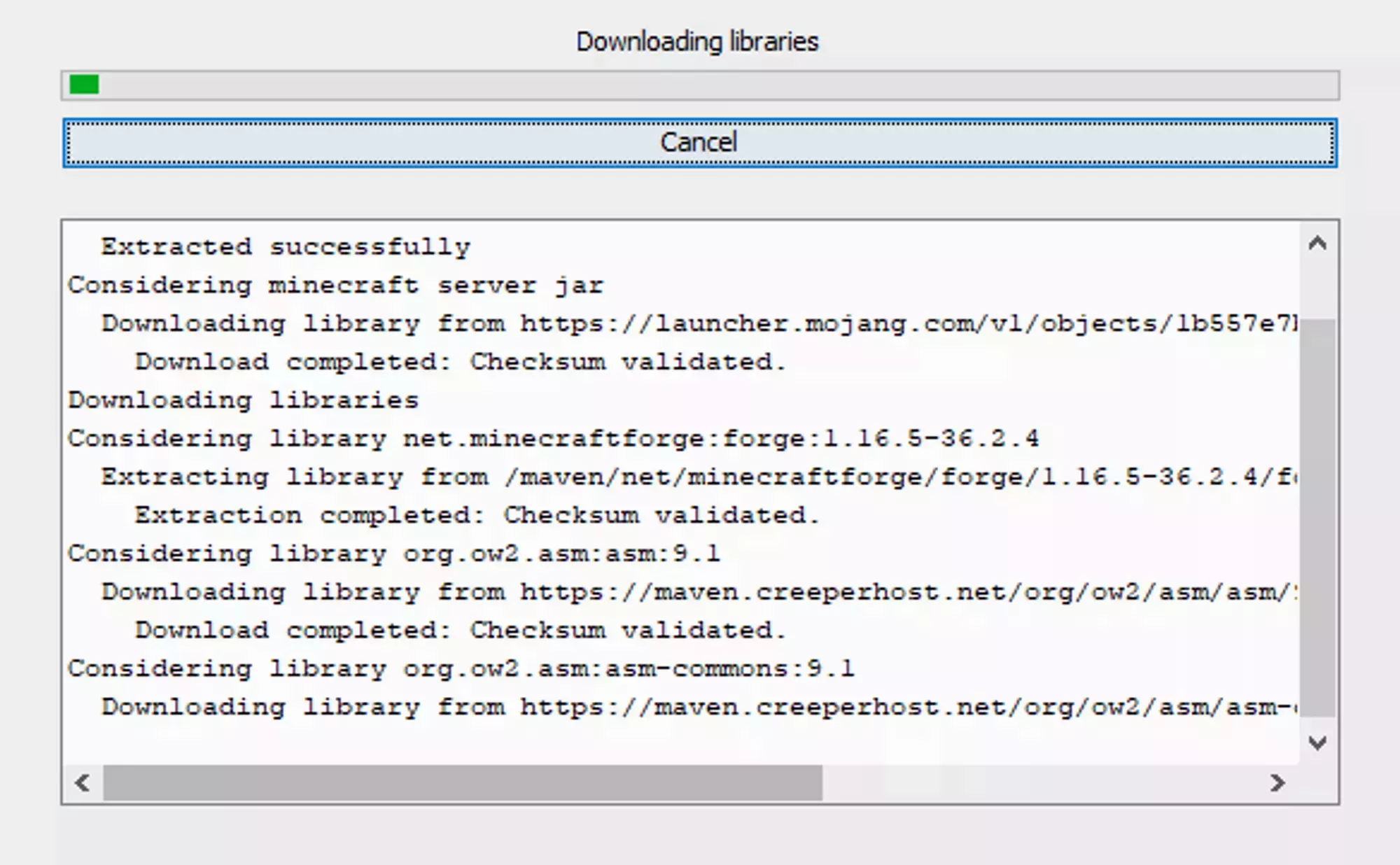 The Forge Installer in the process of installing the Forge Server
