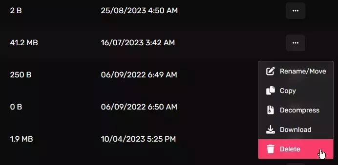 The download option of a file entry location at the bottom of the context menu