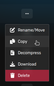 The File Manager context menu with &quot;copy&quot; as the second entry from the top.