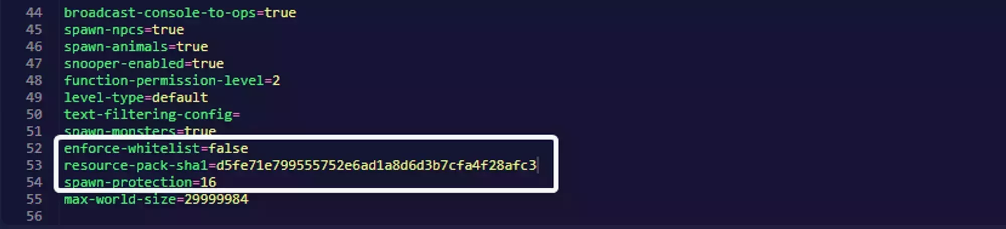 The SHA1 property in the server.properties file