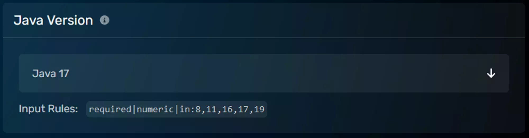 The Java Version Selection dropdown