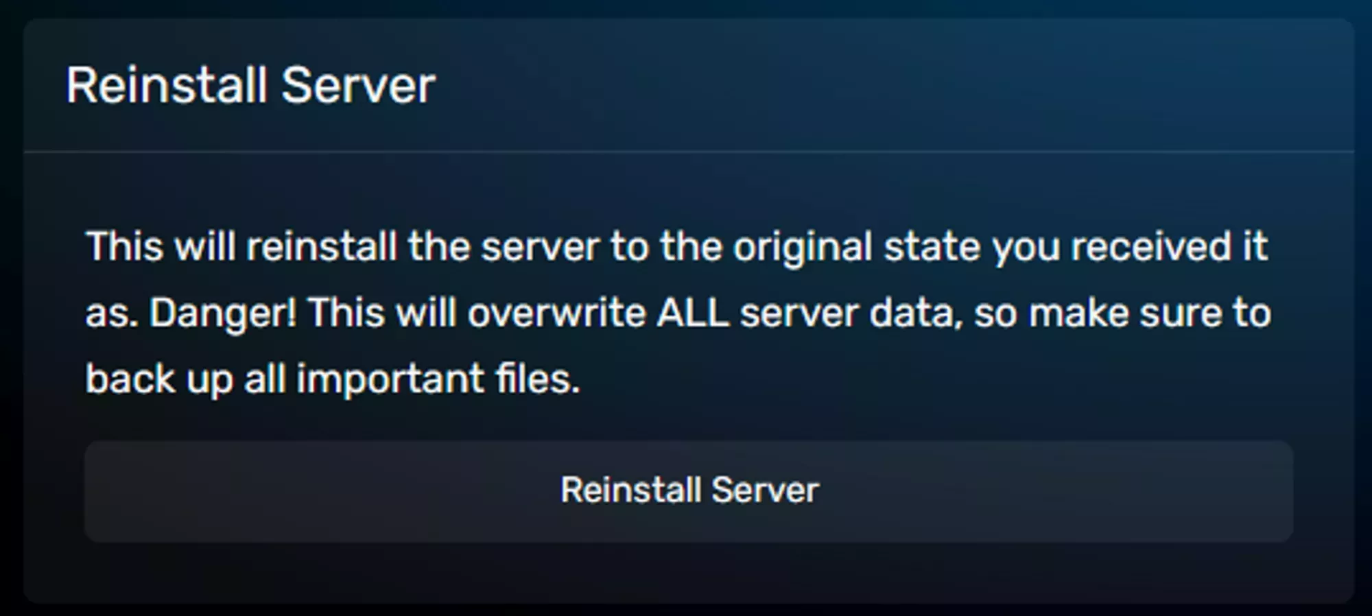 The reinstall server pane located under the configuration -&gt; advanced tab
