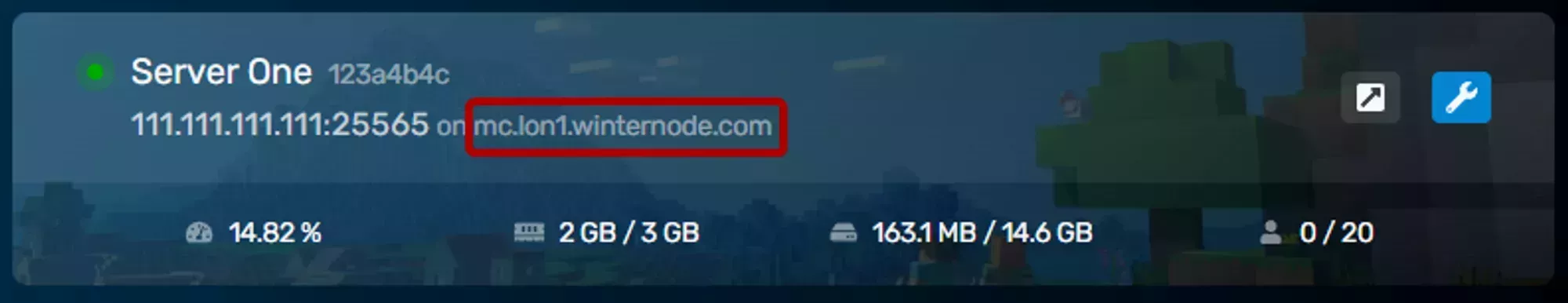 The node of a server listed in the GCP Server List, located in the right center of the entry