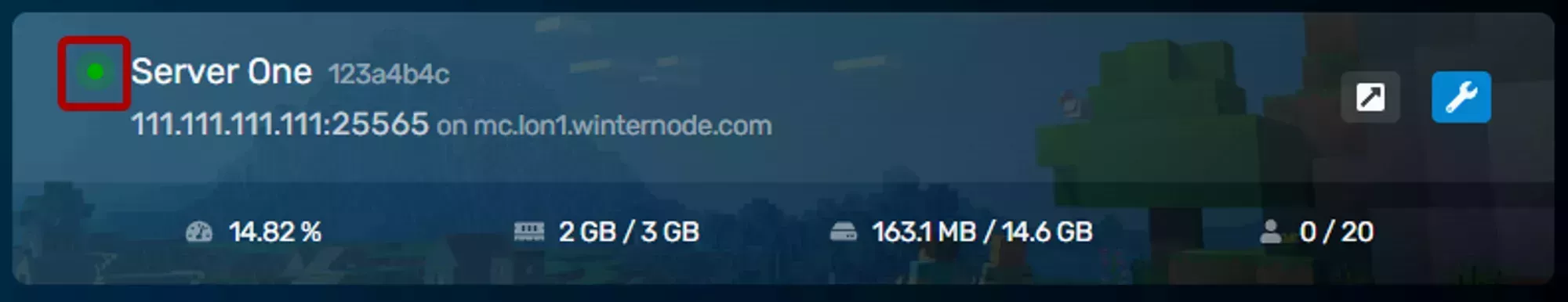 The status symbol a server listed in the GCP Server List, located on the top left of the entry