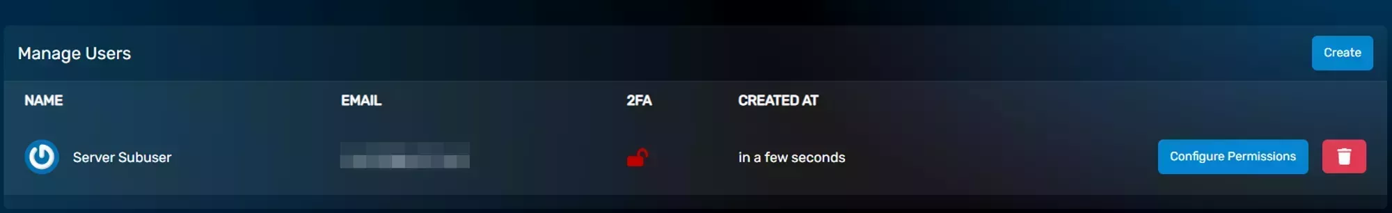 A Sub-User entry in the Sub-Users list