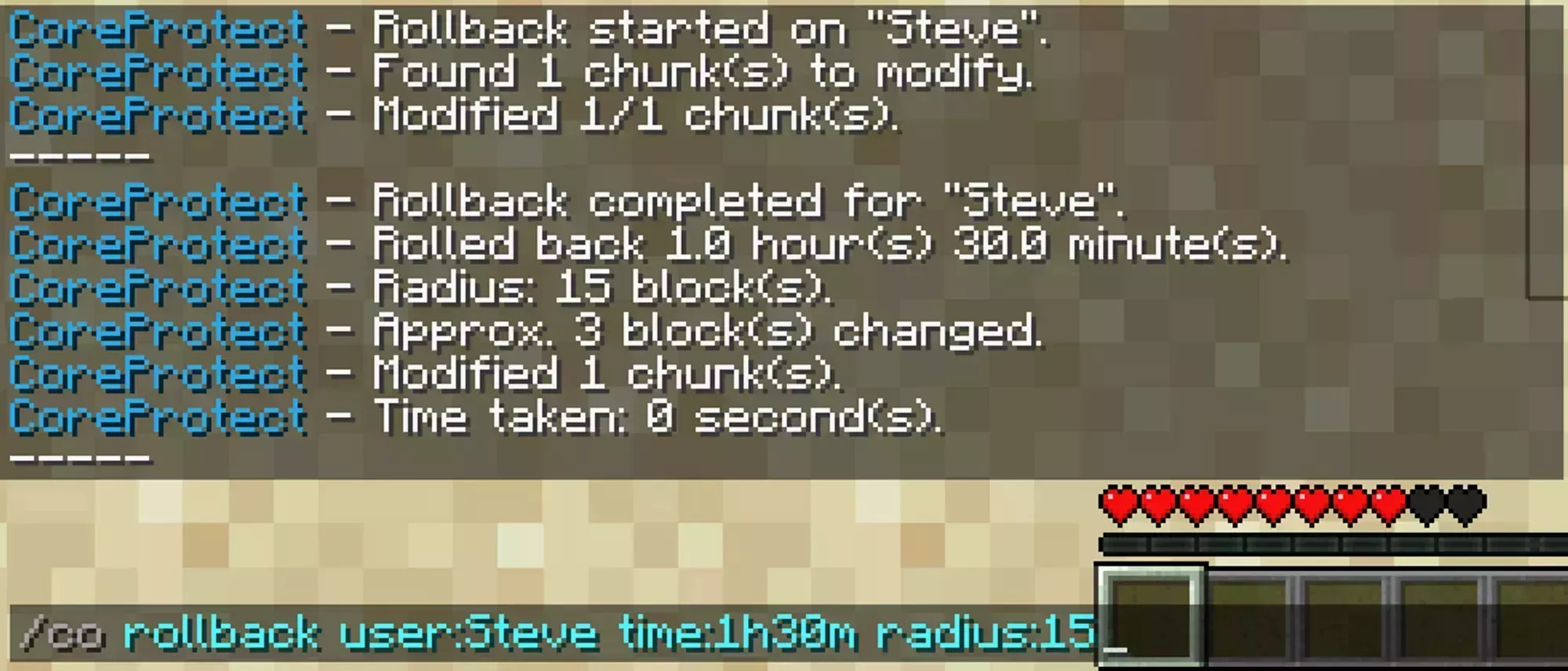 The results screen after running the 3rd command example.