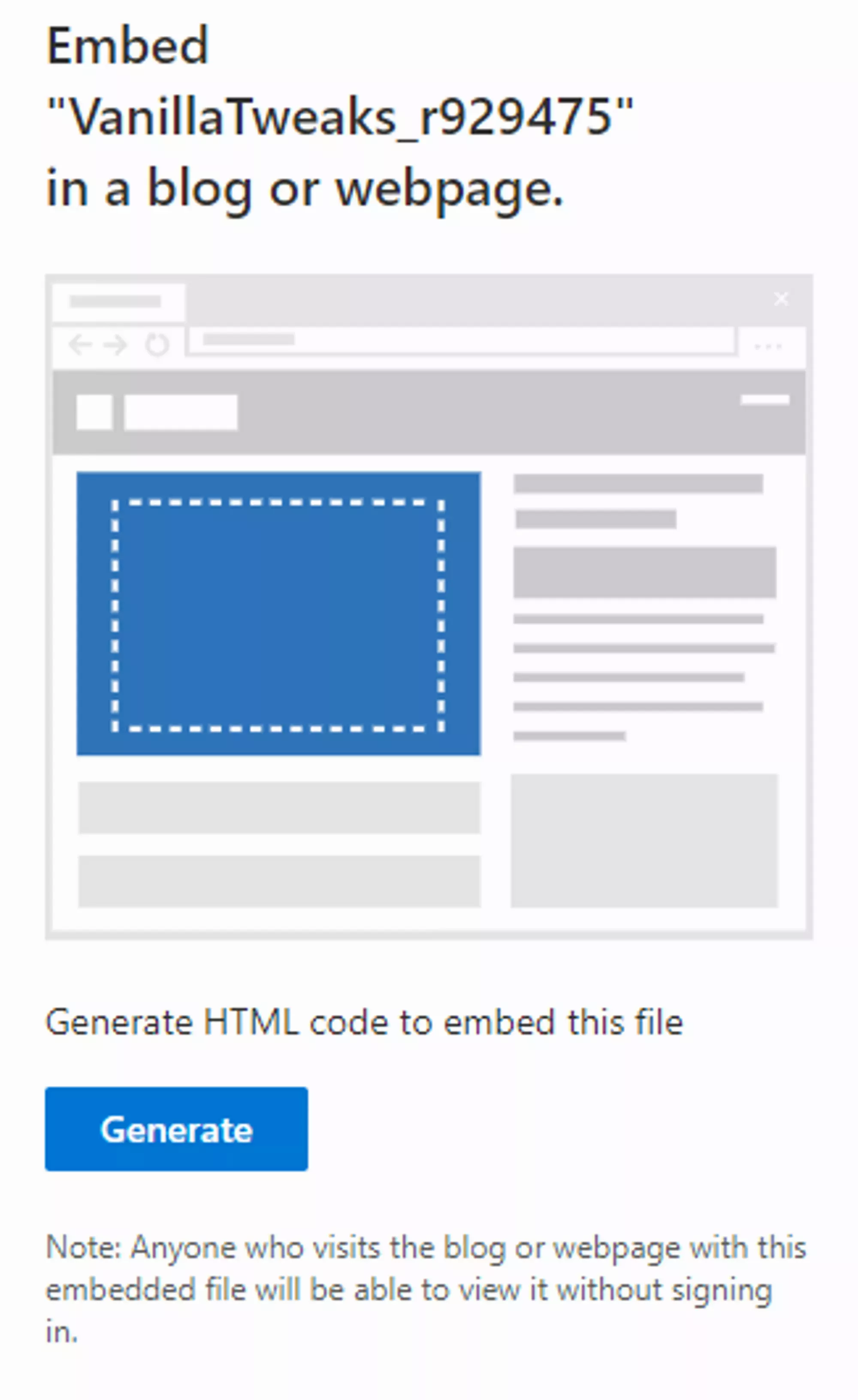 The OneDrive Embed landing page