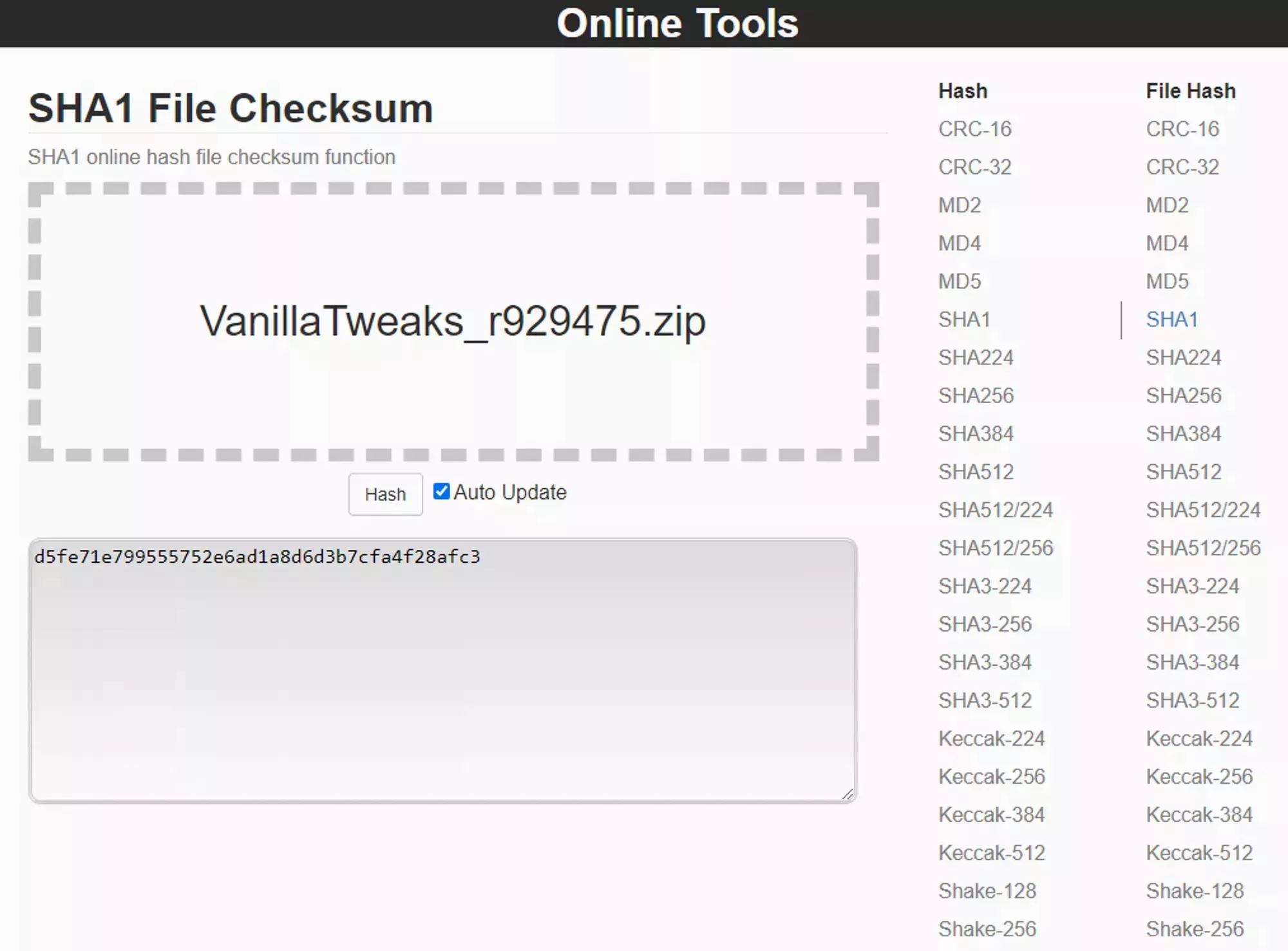 The enm178 SHA1 Generator website